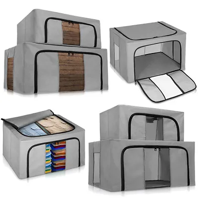 Set Of 3 Foldable Storage Boxes Collapsible Box Clothing Organizer Large Clear • £11.99