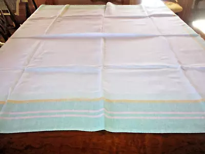 Vintage Ivory/pink/green Stripe Border Linen Table Cloth 52  Sq. • $18.50