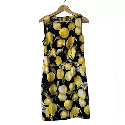 Vintage 90s Y2K Lemon Print Sleeveless Sheath Dress Size 8 • £37.99