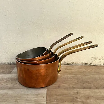 Set Of 4French Copper Pans Brass Handle 2mm Made In France VILLEDIEU 2510234 • $350
