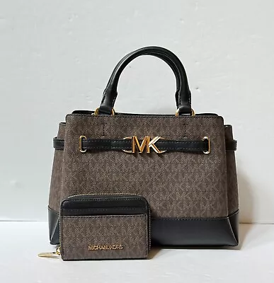 Michael Kors Reed Small Satchel Shoulder Bag + Wallet Set Mk Brown/black • $149.80