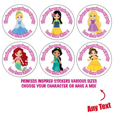 70 X Personalised Princess Inspired Stickers Birthday Party Bag Thank You  460 • £2.50