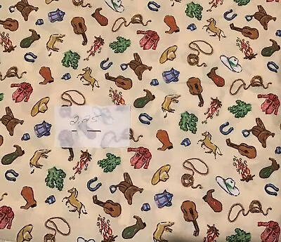 Vintage Cowboy Rodeo Cotton Fabric 2.25 Yards • $23.99
