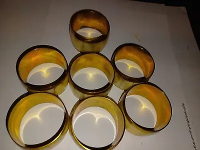 $21 • Buy Set Of 7 Brass And Mother Of Pearl Inlay Napkin Rings Vintage