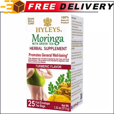 Hyleys Wellness Moringa Oleifera W/ Green Tea & Turmeric Flavor 25 Tea Bags • $15.28