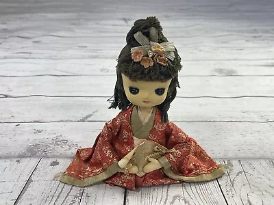 Vintage 1960’s Japanese Big Eyes Sitting Doll Bust Japan Bradley Style Red Gold • $17.95