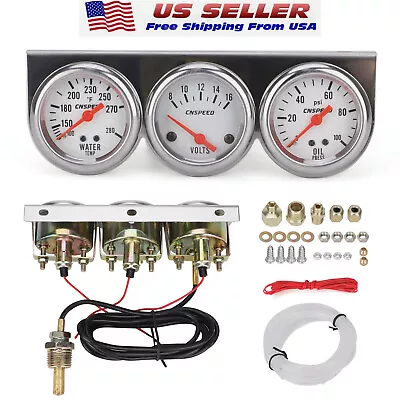 2'' 52mm Chrome Volt Water Oil Pressure Triple 3 Gauge Set Gauges Kit Universal • $22.49