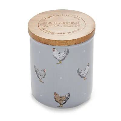 Cooksmart Farmers Kitchen Ceramic Canister Blue Storage Country Style Hens • £12.95