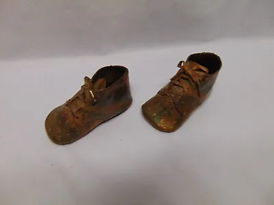 Pair Of Vintage Baby Shoes Hardened With Shoelaces 4 1/4  X 2 1/4  • $11.99