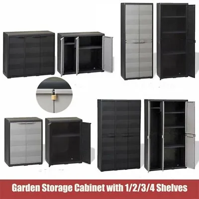 Outdoor Garden Storage Cabinet Shed With 4/3/2/1 Shelves Black & Grey NEW • £223.32