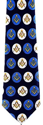 Masonic Society Circles Mens Necktie Freemason Masons Compass Blue Neck Tie  • $12