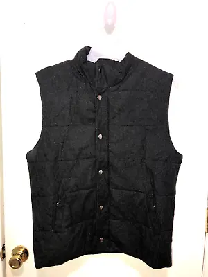 H&M Mens Large Puffer Vest Wool Blend Charcoal Gray Snaps & Zips • $12.99