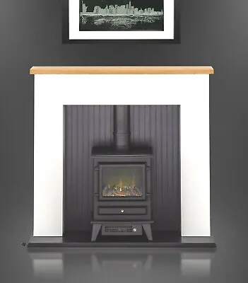 Electric Fire Stove White Oak Black Modern Fireplace Logs Surround Suite Bnib • £547.90