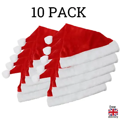 £14.99 • Buy Red Santa Hat 10 PACK Plush Fluffy Santa Hat Plush Santa Hat & Fluffy Pom Santa