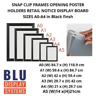 Black Aluminium A0-A5 All Sizes Snap Poster Frame Clip Picture Photo • £16.99