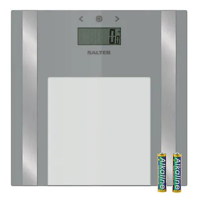 Salter Analyser Bathroom Scale Weighing BMI/Body Fat/Water Ultra Slim Silver • £21.99