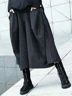 Black Urban Street Chic Vtg Boho  Pagen Pinstripe Wide Leg Trouser  Skirt  12 14 • £64.99