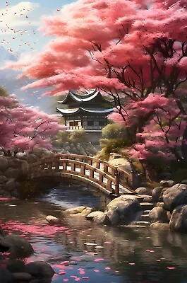 Pink Blossom Tree Japanese Landscape Canvas Picture Print Wall Art • £21.95