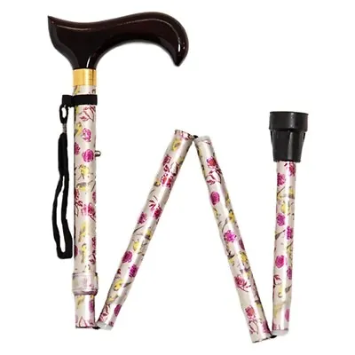 Easy Adjustable Folding Cane Flower Style & Plain Design Walking Stick UK Seller • £9.95