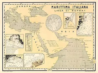 Big ITALIAN Merchant Marine MARITIME MAP Vintage Nautical Chart ITALY Circa 1900 • $24.97