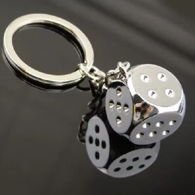 Chrome Silver Effect Metal Dice Keyring Keychain Keyfob UK Stock Seller • £2.79