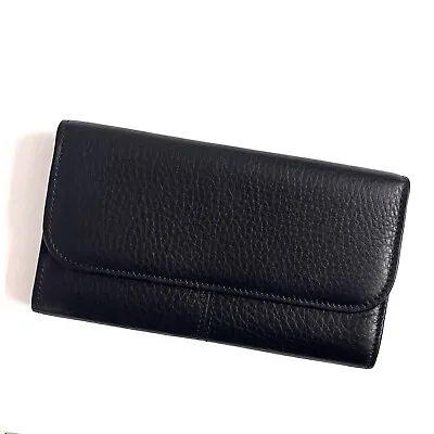 90s Vintage Coach Sonoma Large Trifold Wallet Clutch Black Pebbled Leather #4966 • $100