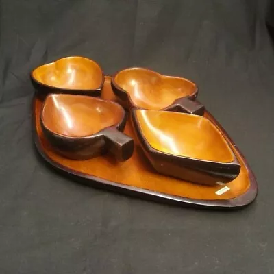 Vintage Mahogany Wood Snack Bowl Set By Caribbean Craft Haiti Card Night Suit • $35.99