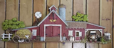 Vintage #587 Burwood Products 3D Farm Barn Barnyard Scene Wall Sculpture 46” X17 • $90