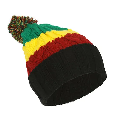 TopHeadwear Rasta Color Block Crochet Knit Pom Cuff Beanie • $12.95