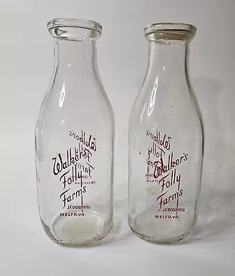 Two (2) 1950s Walker's Folly Farms Milk Bottles J F Downing Melfa VA One Quart • $28