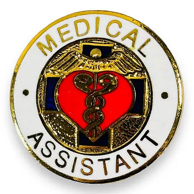 1977 Medical Assistant Enamel Gold-Tone Medical Caduceus Heart And Cross Pin • $9.59