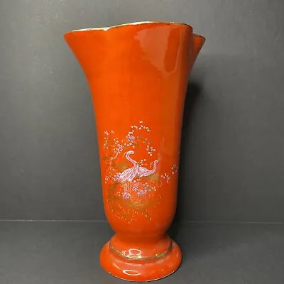 Vintage 1960s Orange Hand-Painted Heron Bird Studio Art Porcelain Vase H. McN • $49.99
