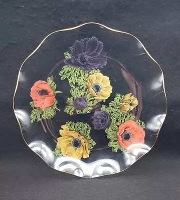 Vintage CHANCE Glass Anemone Pattern Plate With Gold Fluted Edge Very Retro. • £8.50