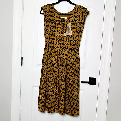 EFFIE'S HEART Size S Demoiselles Dress Bartlett Print Mustard Yellow Fit & Flare • $74.95