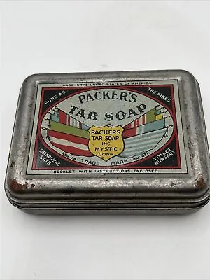 Vtg 1939 Packers Tar Soap Tin  Pure As The Pines   Shampooing Bath  Mystic Ct. • $2.99