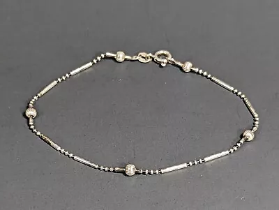 Vintage Sterling Silver Beaded Chain Anklet 9  Ankle Bracelet MWS Italy 925 • $21.98