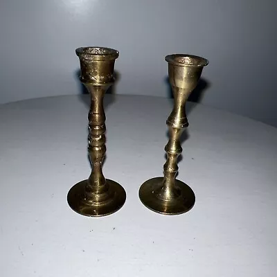 Pair Vintage Brass Candlesticks Taper Holders 2.5  Mid Century Made In India • $19.99