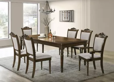 7 Pc Formal 7' Chestnut Dining Table Grey Fabric Chair Dining Room Furniture Set • $1399