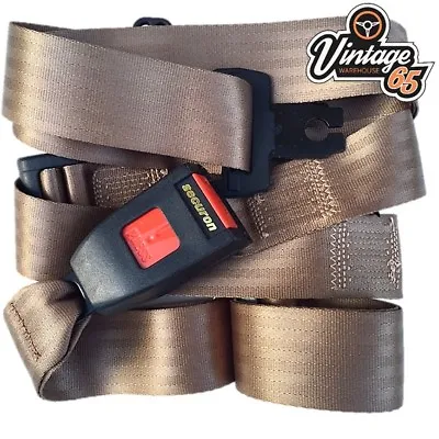 Vintage Warehouse Classic Brown Front Rear Static 3 Point Seat Lap Safety Belt • $264.64