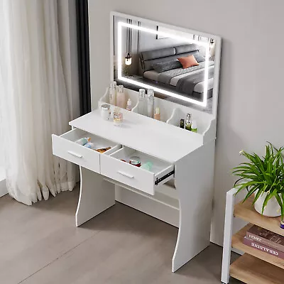 New USA LED Lights Mirror 2 Drawers Dressing Table Makeup Vanity Desk Set • $115.99