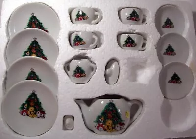 Vintage Christmas Mini Tea Set China Kids 15 Pieces Tea Pot Cups Saucers • $29.99