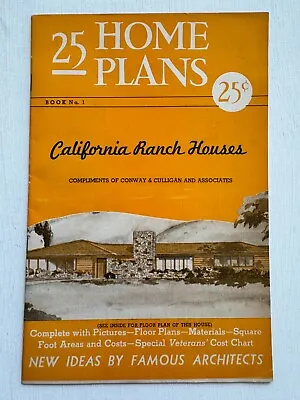 1945 Mid- Century California Ranch Home Floor Plans Booklet • $107