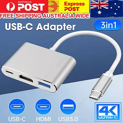 3IN1 Type-C To USB-C HDMI USB 3.0 Adapter Converter Cable Hub For Mac Air Pro DF • $10.95