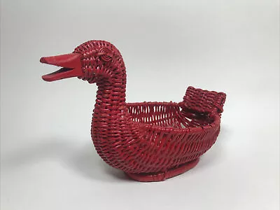£9.99 • Buy Vintage Red RATTAN WOVEN WICKER DUCK SHAPE  Basket Storage Display