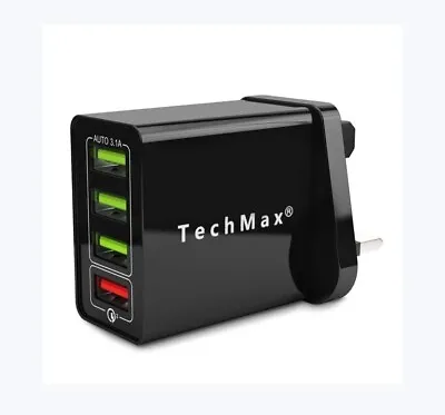 Usb Plug Charger Qc3.0 Hub 4 Multi Ports Fast Charge Mains Wall Charger Adapter • £4.90
