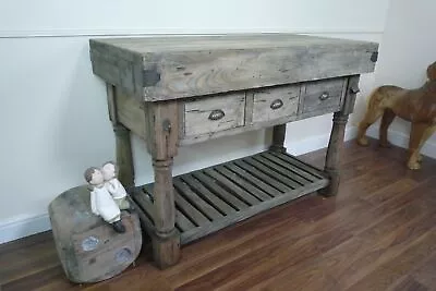£669 • Buy Large Farmhouse Style Butchers Block Bench In A Weathered Oak Finish