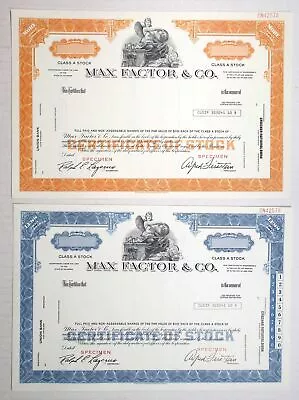 Max Factor & Co. ND(1980s). Pair Of Specimen Stock Certs. XF-AU. S-CBNC. (2) • $78.99