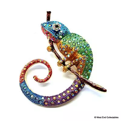 Large Bright Rainbow Chameleon Lizard Art Deco Pin Brooch Badge Pendant Gift • $13.81