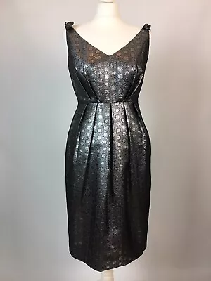 $9.75 • Buy Zara Metallic Silver Dress Sz M Sleeveless Retro Sheath Tulip Skirt Knot Detail