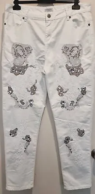 Queenspark White Beaded Embellished Size 16 AU Womens Straight Leg Jeans • $25